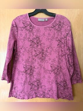 croft & barrow Pink Floral Ribbed Long Sleeve Tee